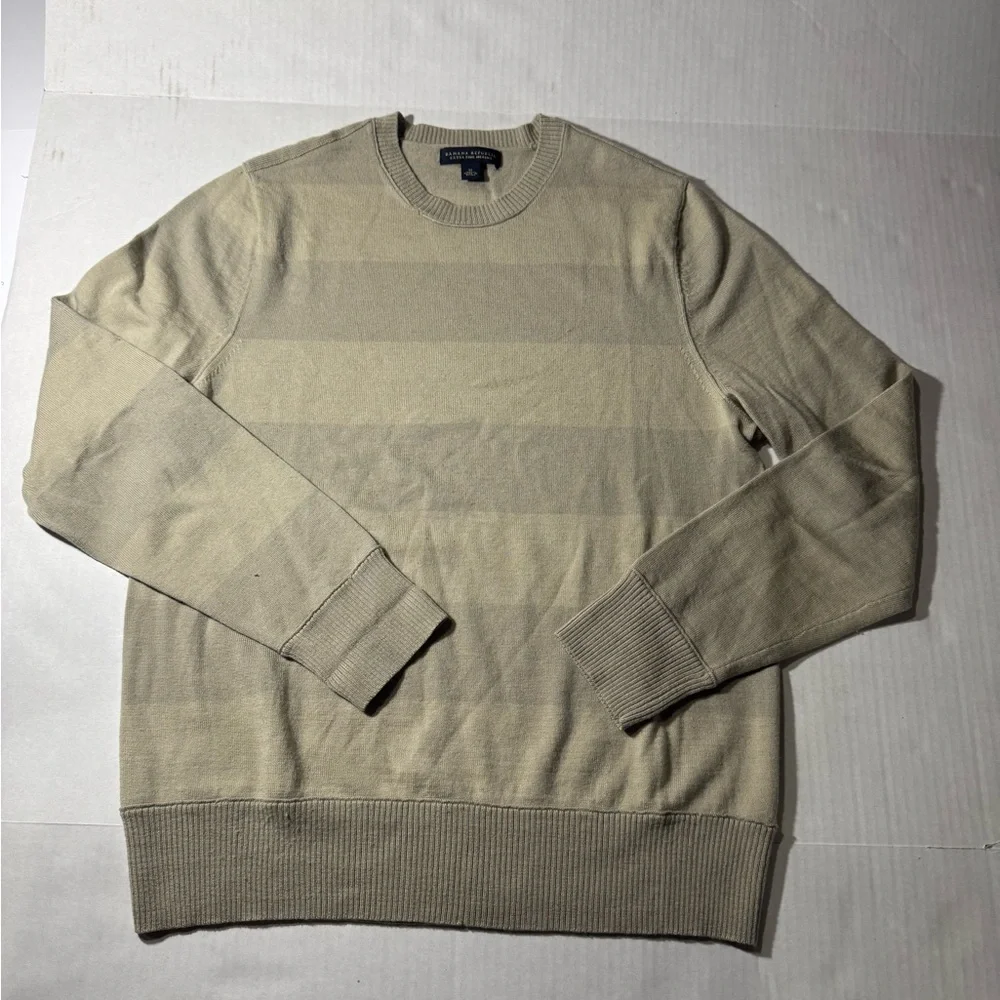 Men’s wool crewneck striped tan long sleeve sweater size medium
